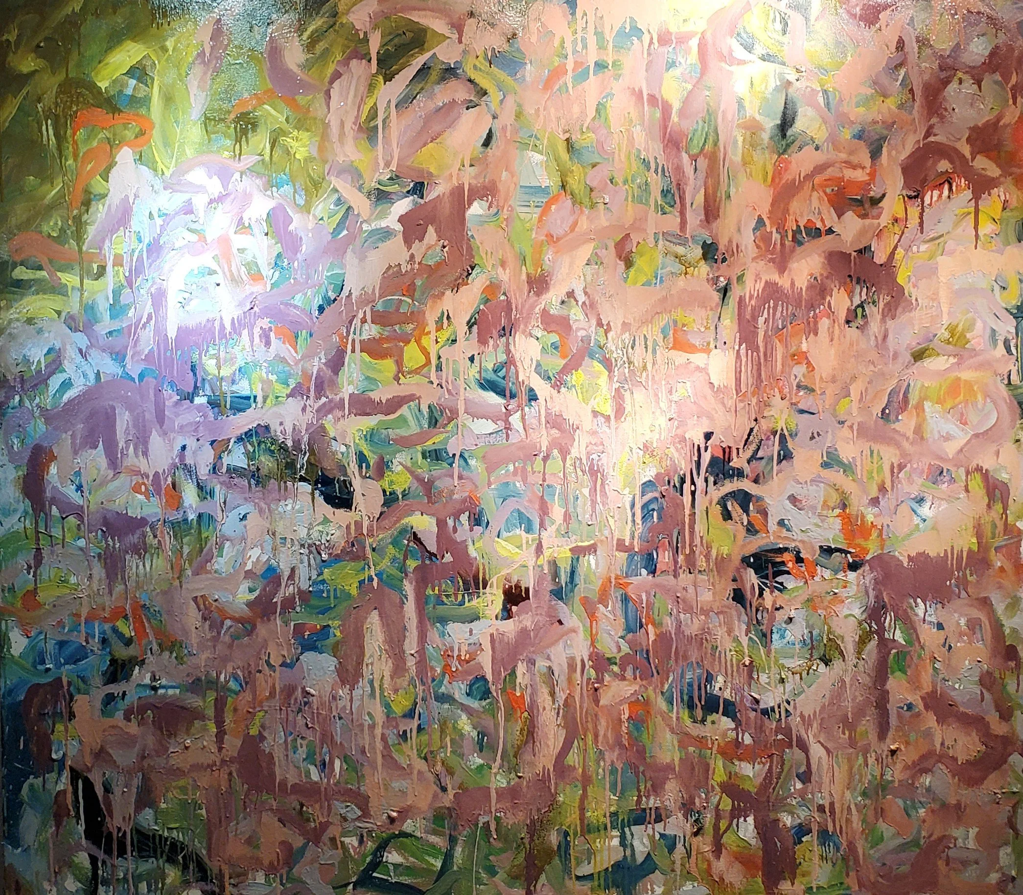 Found an intermediate stage for previous orange painting. If stage 2, may have been on floor 20 minutes when brushes were cleaned...
