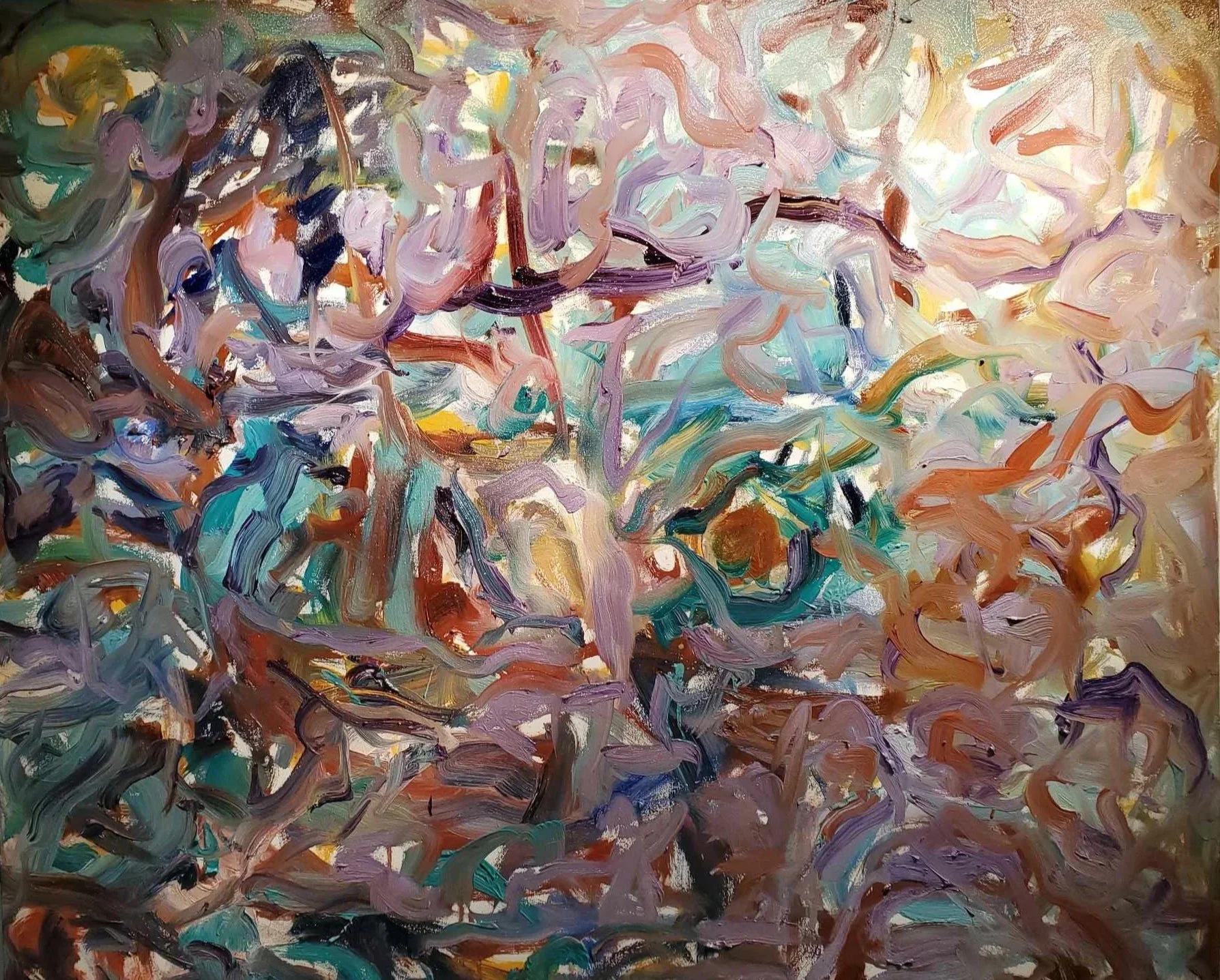 Of Liquid and Earth, 2024, Oil, galkyd-lite, plaster paris in oil medium on canvas, 50 1/2x 60 1/2 inches