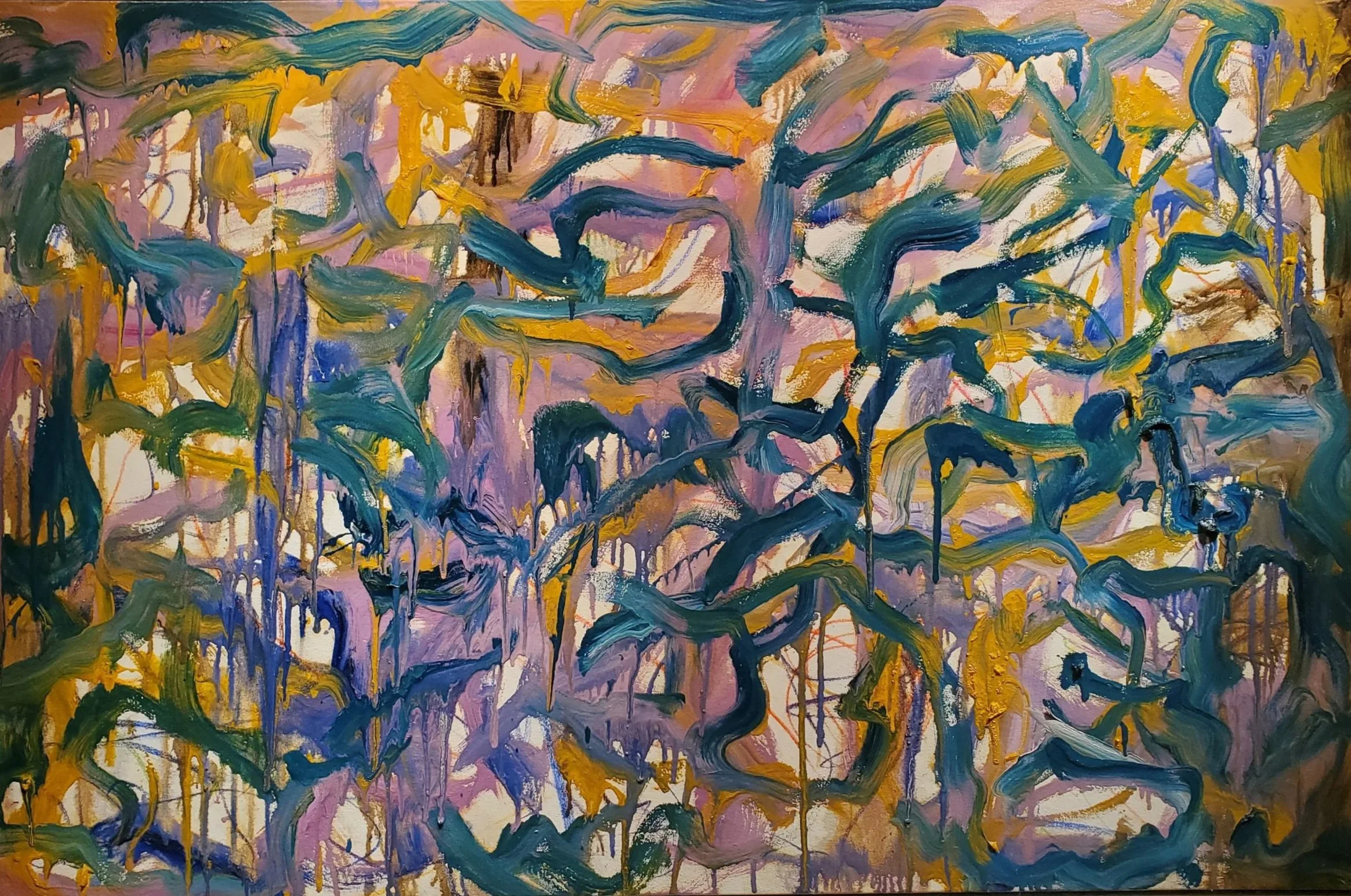 Magenta Painting, 2023, Nupastel, oil, plaster paris in oil medium on canvas, 31x 48 inches