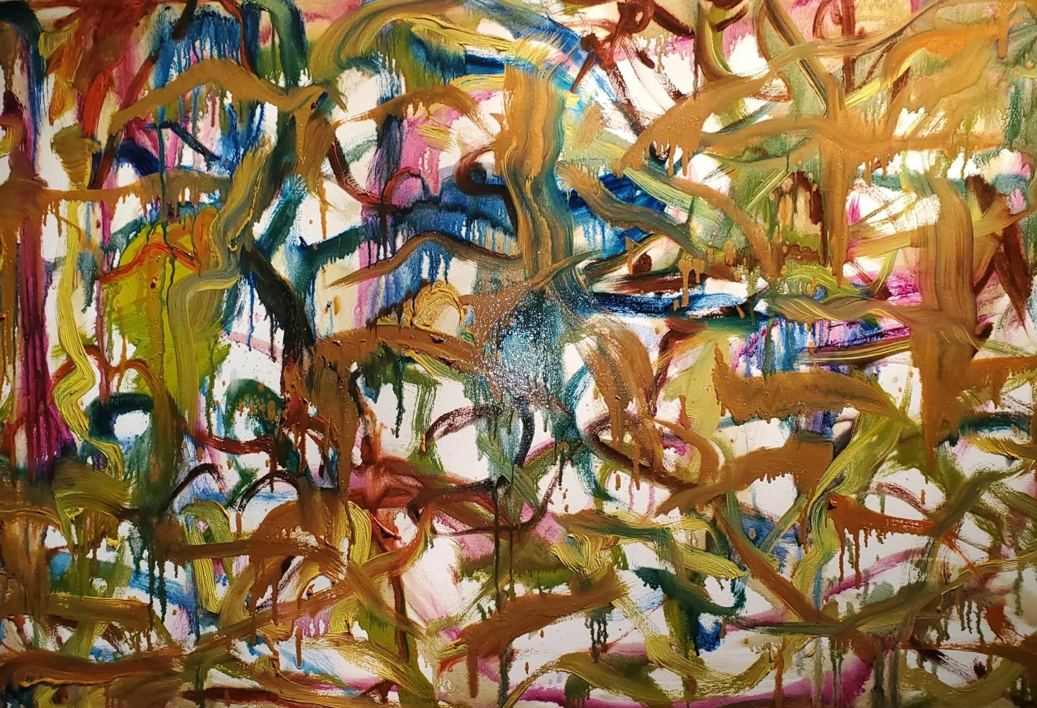 Blueness of Orange, 2023, Oil, plaster paris in oil medium on canvas, 35x 58 inches