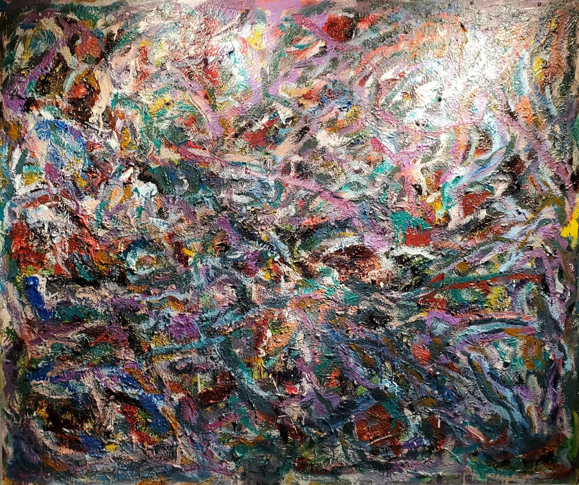 Color on Henry, 2021-23, Oil, plaster paris in oil medium on canvas, 52 1/2x 62 1/2 inches