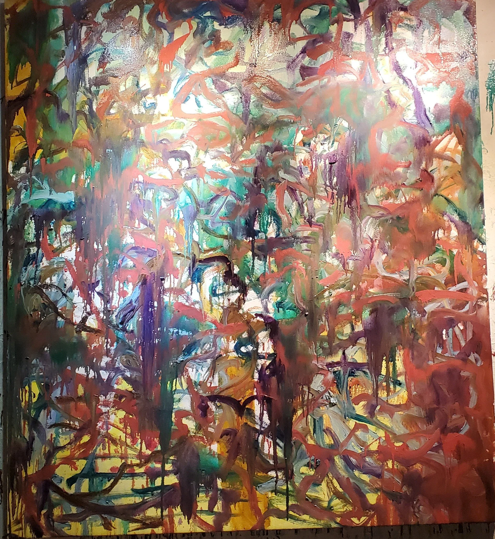 Rapid photo before placing on floor to dry. Been 13 months since working this size. 58x 64.5" was used often in 2024