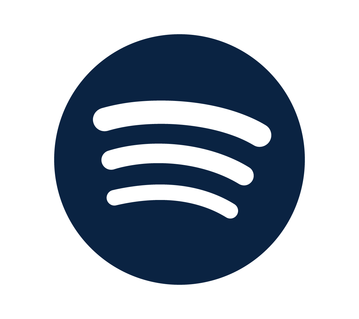 Spotify logo, dark blue circle with black curved lines