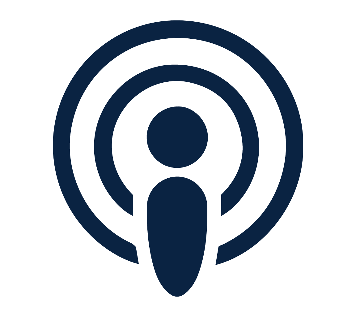 Podcast icon with a stylized person in the center and three concentric circles around them, all in dark blue.