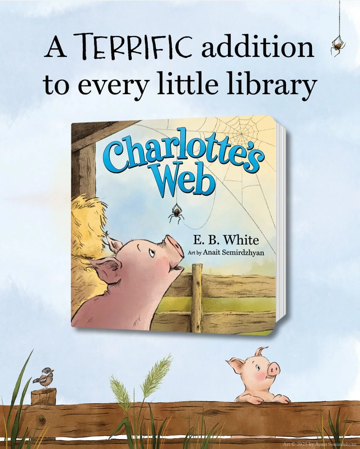 🕸️🕷️🐷 Introduce little readers to this classic tale of friendship, now in board book format! #CharlottesWeb #HarperKids