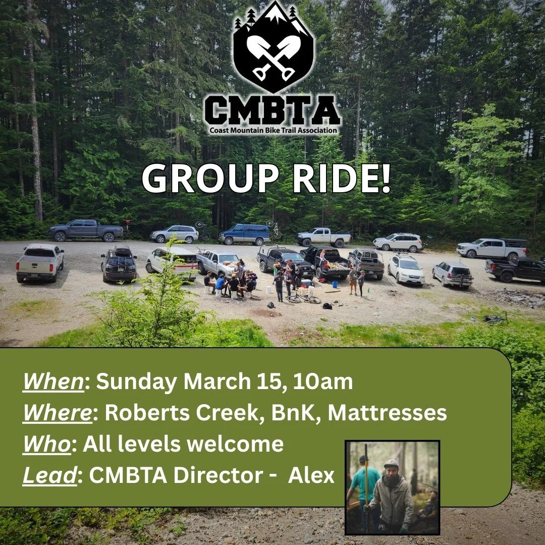 Come ride the B&amp;K trail network in Roberts Creek with CMBTA director Alex Reiss this Sunday! 

Whether you're just finding your flow or you've been riding these trails for years, ALL levels are welcome and we want to see you there.

📅 Sunday, Ma
