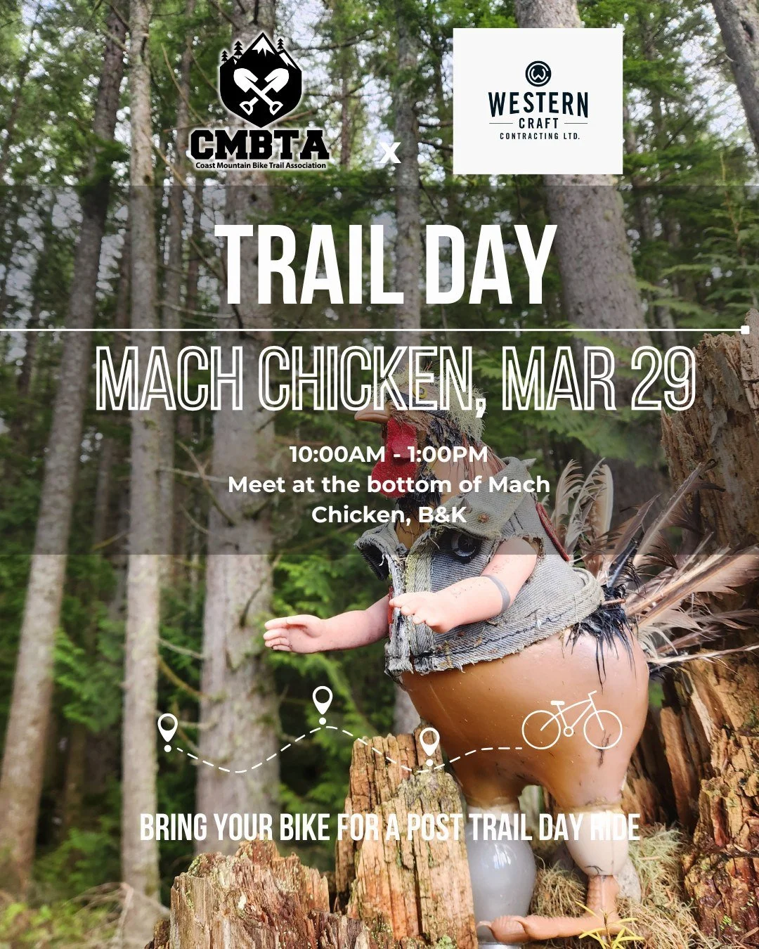 Hello Coast Trail Family!

It's that time again. Our next Trail Day is coming up on Sunday March 29th and this time around we're going to be giving the one and only Mach Chicken a spring tune up to get it ready for another big riding season!

As usua