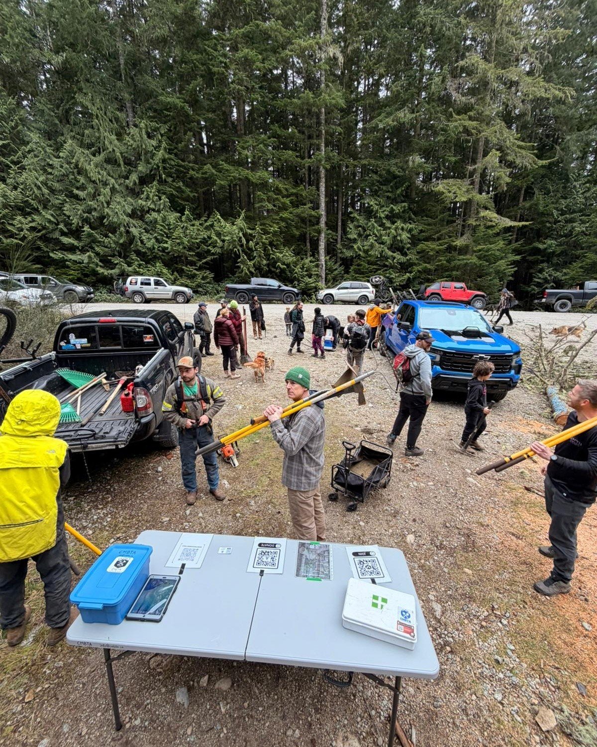 Our Mach Chicken trail day was a massive success!

Mother nature threw snow, rain and sun in the faces of our hardworking crew of 35+ trail warriors, yet we prevailed. Dirt was packed, rocks were raked, berms were shaped and the chicken even got some