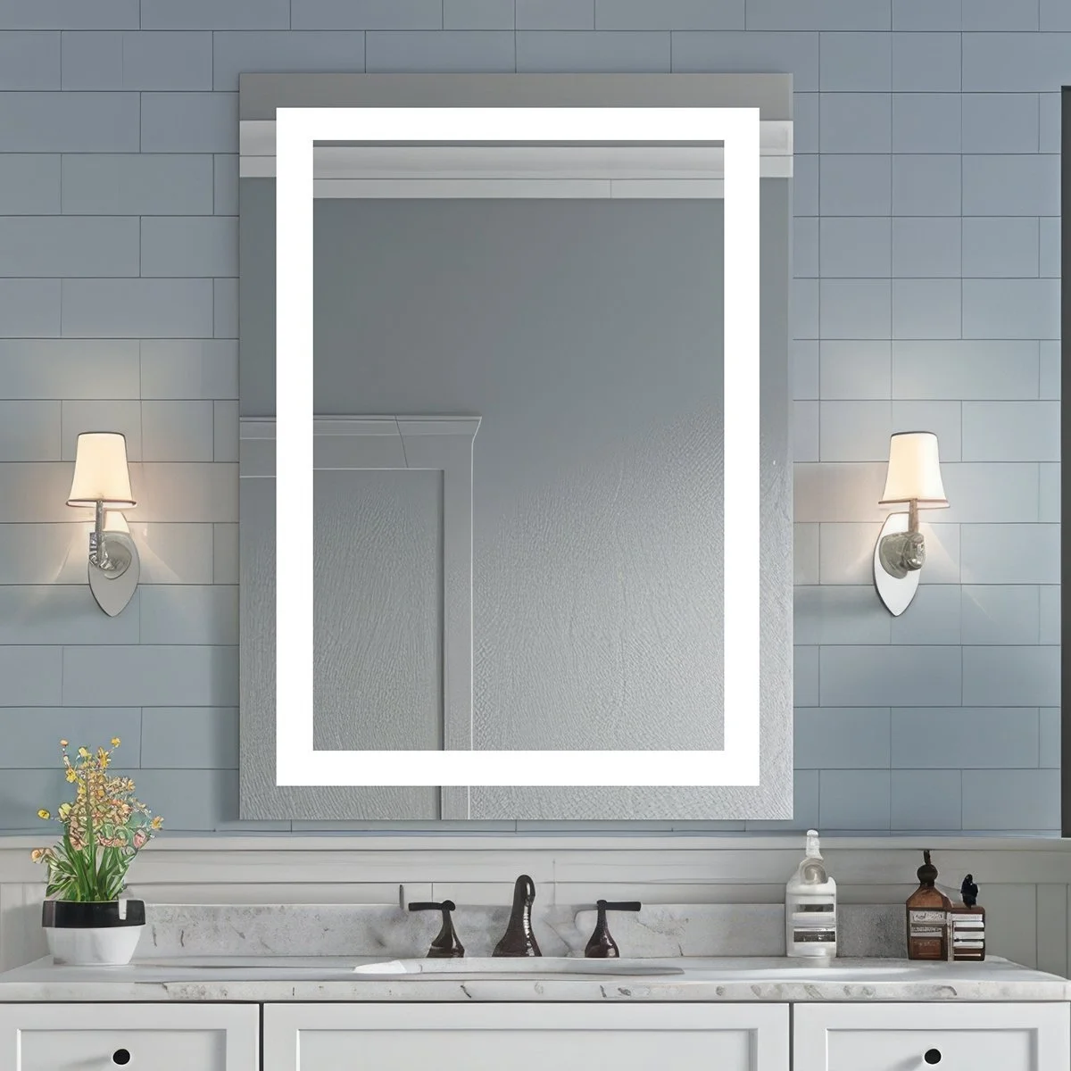 We frame your art, now let us frame your face 🪞😉 Custom LED mirrors now available at the store and online! ⭐️

This is our Square Backlit LED Cool Lighted Mirror, perfect for a bathroom vanity, available in both warm and cool lights. Comes with bot