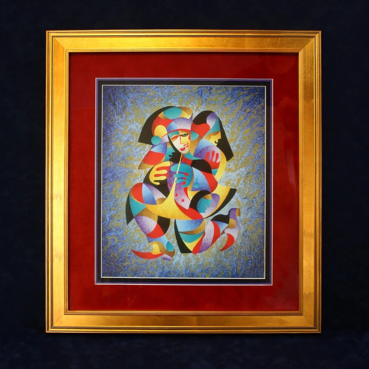 Beautifully bold, this piece doesn't shy away from color. Framed with red suede and Museum Glass, for the most spectacular appearance. 

#customframing #krasnyansky #musician #museumglass #truvue #artprint #frame #framedart