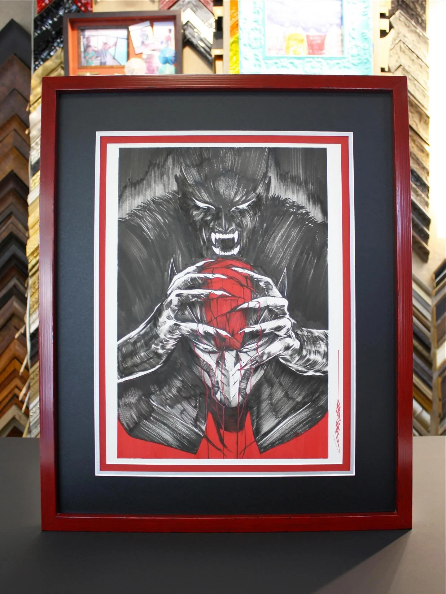 A perfect example of how the right frame can elevate your art! 🖼️ ❤️🖤 

.
.
.
#njpictureframing #edisonnj #metuchen #customframing #custom #smallbusiness #myframingstore #wolverine #comics #marvel