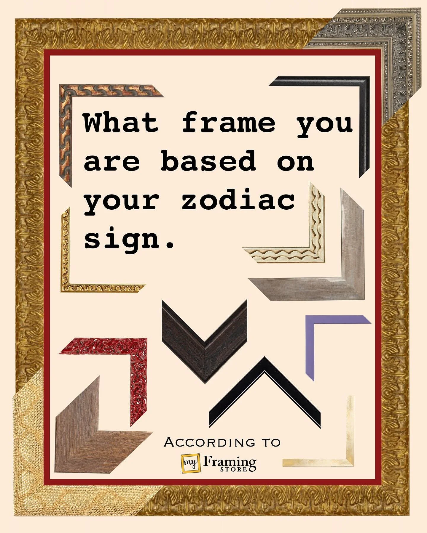 Every sign has a frame that fits their vibe, which one are you ? 💫 
.
.
.
#myframingstore #edisonnj #metuchennj #frames #zodiacmemes #zodiac #customframing #astrology