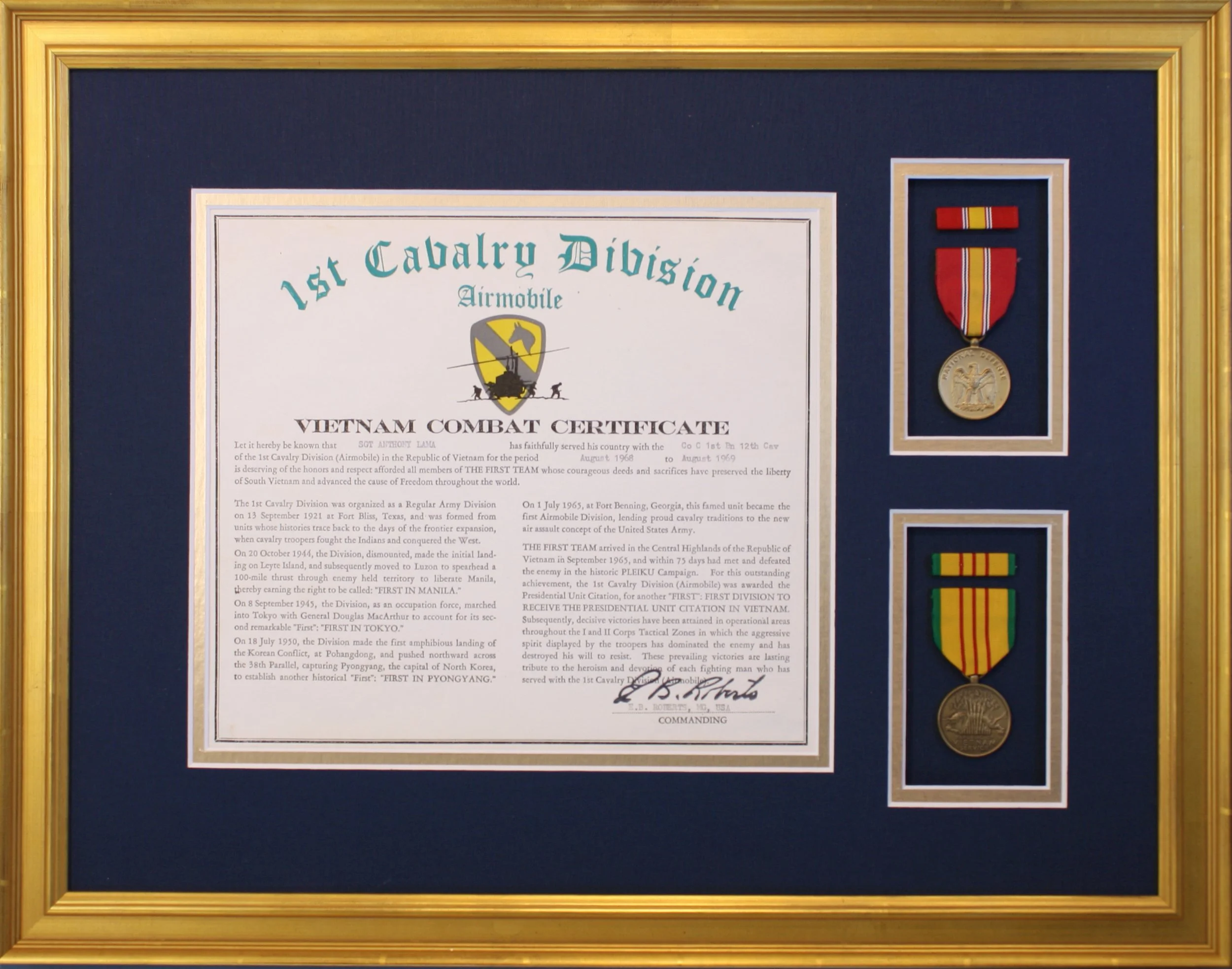 1st Calvary Medal certificate frame.jpg