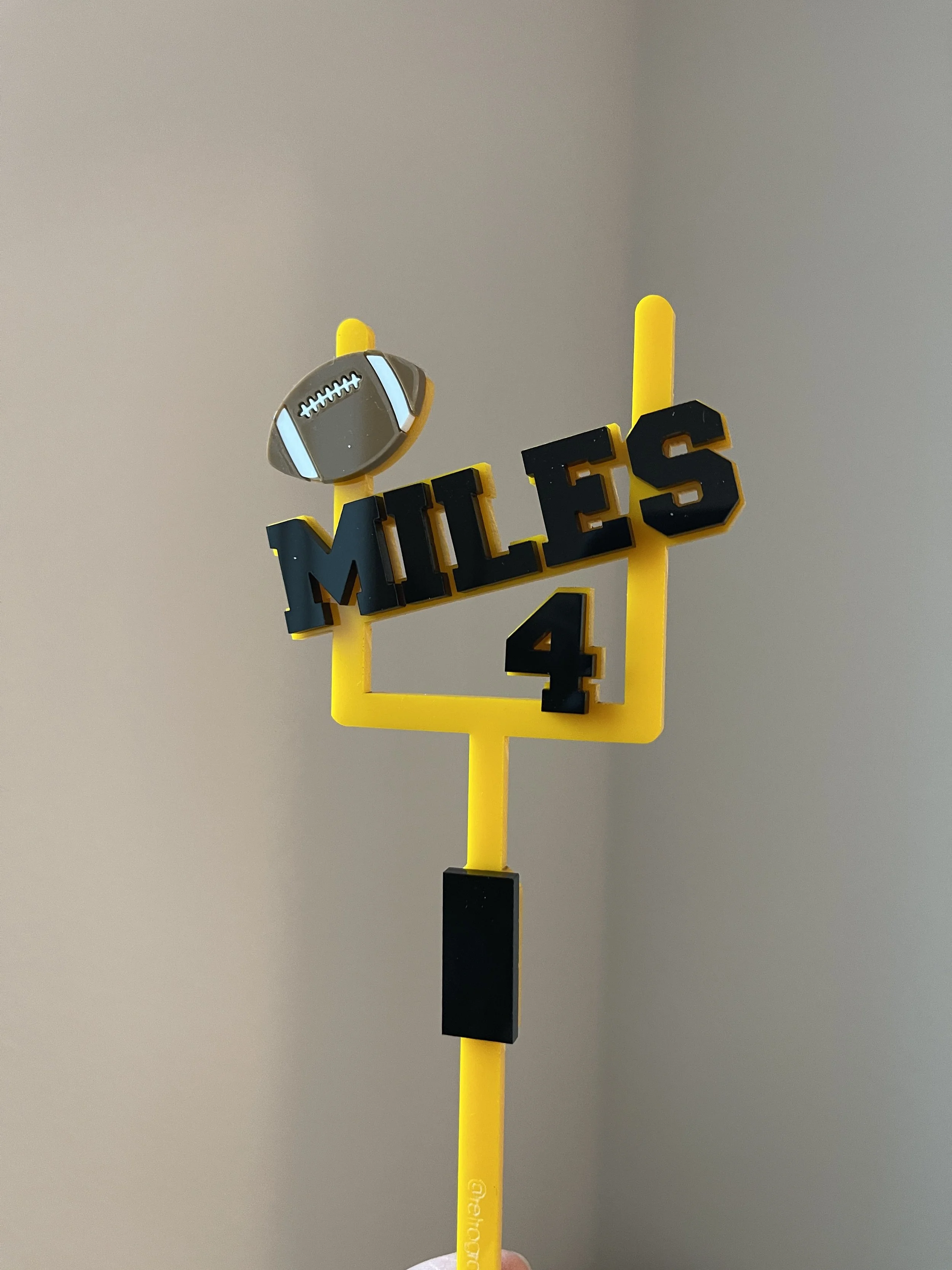 Personalized Football Cake Topper: Acrylic Goal Post, Custom Name & Age