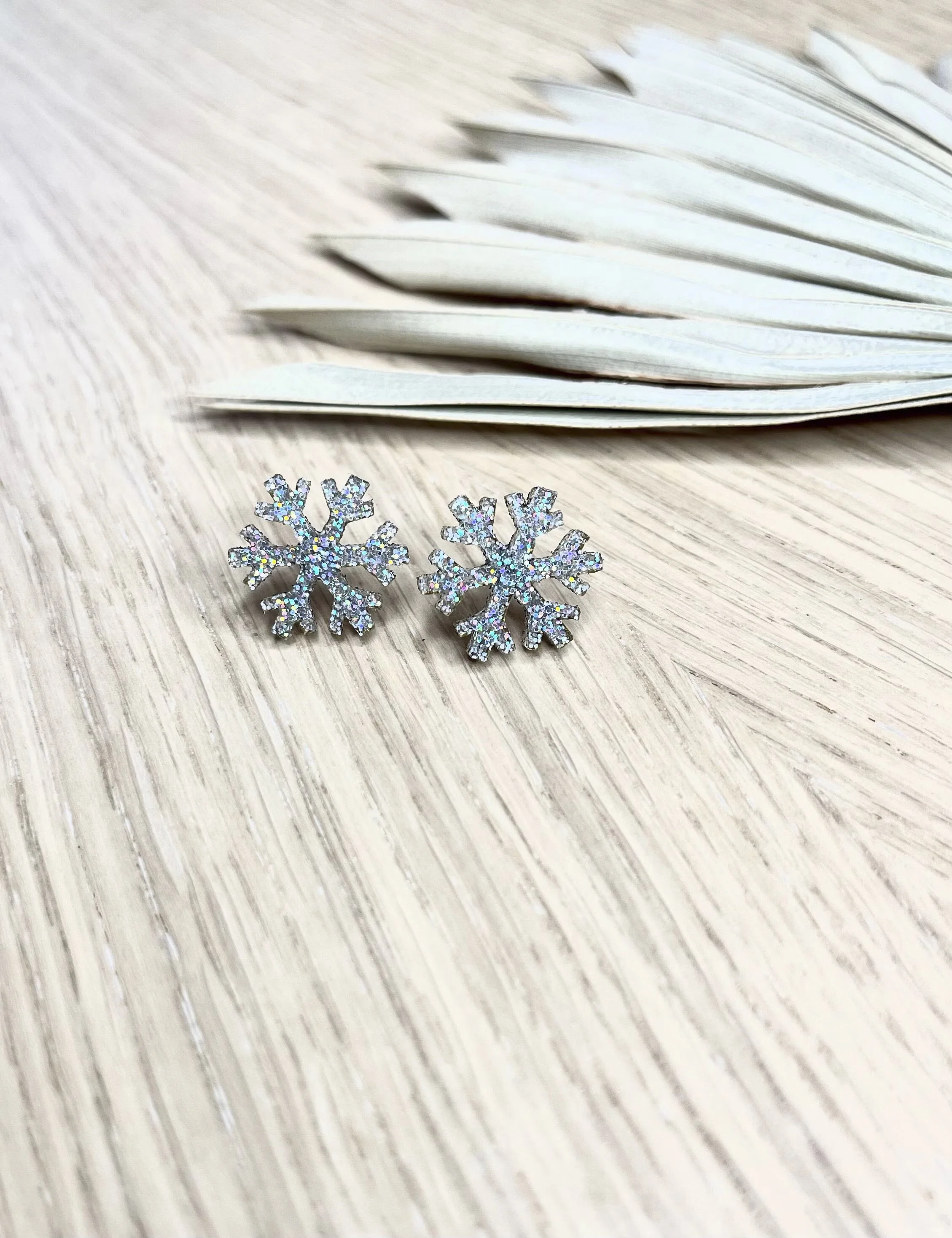 Iridescent Glitter Snowflake Studs