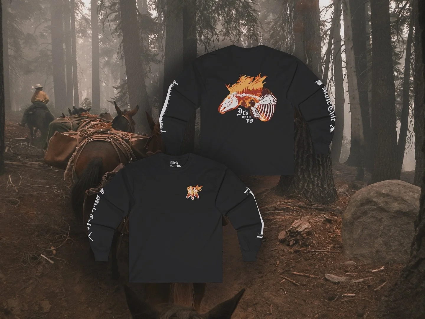 🔥 It&rsquo;s up to US 🔥 - Long-sleeve Tees are on the site now as well. Available in Black, Gray, and White. 

The Right sleeve features a crossed Pulaski and the quintessential Stihl 460 with &ldquo;Mvle Cvlt&rdquo; lettering capped by a mule skul