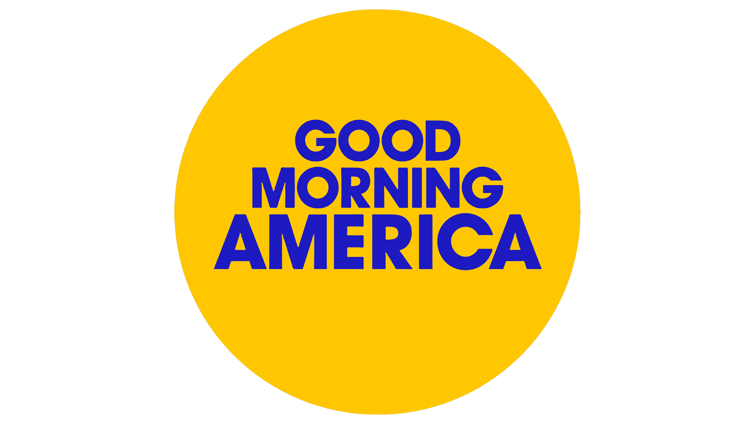 Yellow circle with blue text that reads: 'Good Morning America'.