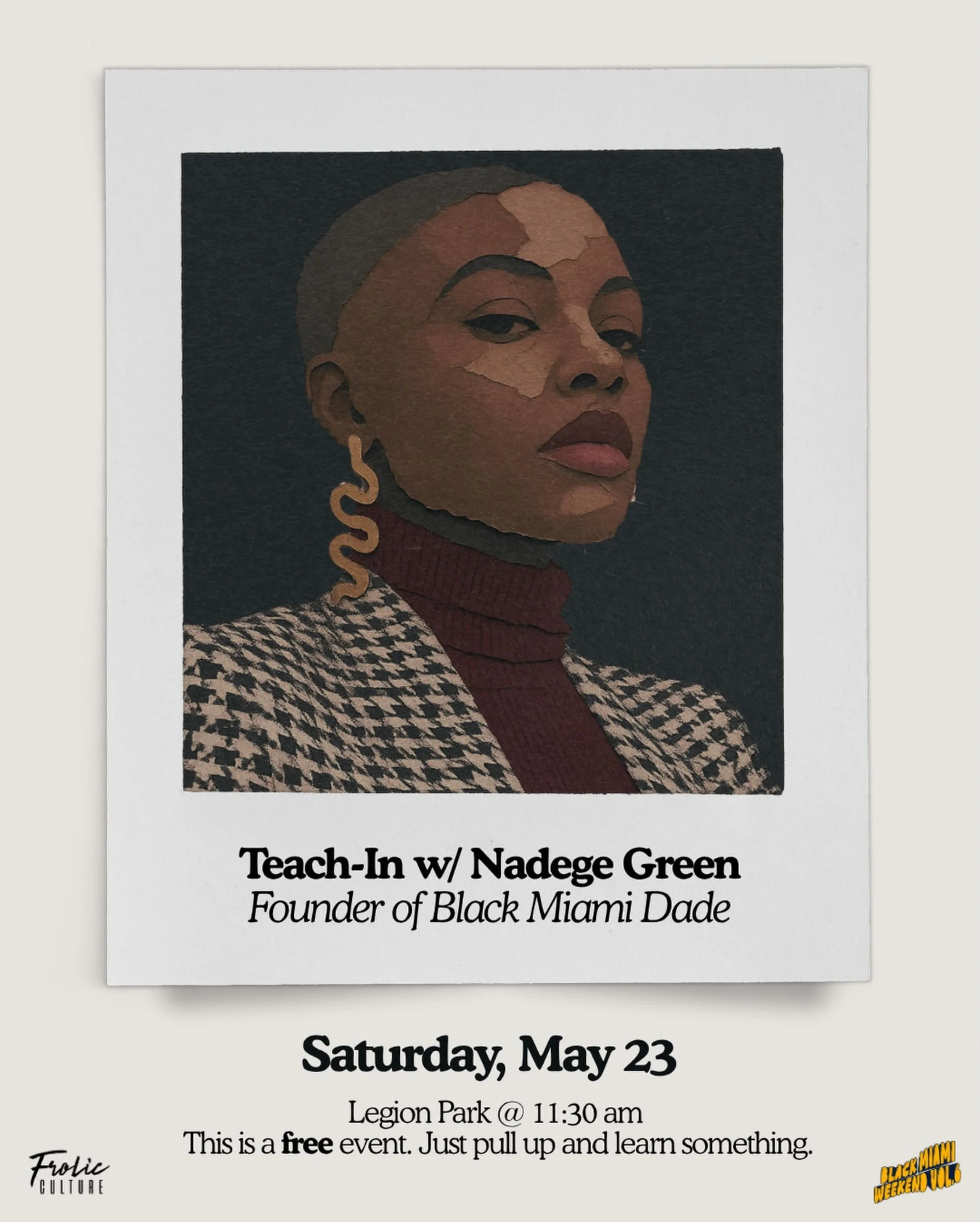 Join us and our homies @thefrolicculture for Black Miami Weekend. This Saturday, May 23rd meet us under the beautiful trees at Legion Park for a Black Miami Teach-In followed by a Black Miami history bus tour with @key2mia.

If you want to hop on the