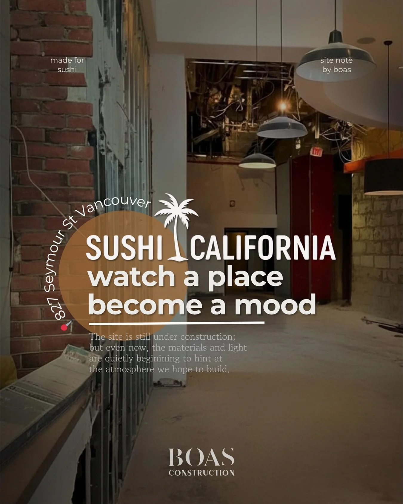 🍣✨
Where raw meets refined.
신선함과 정교함이 만나는 곳.
Materials and light are writing the story.
재료와 빛이 이야기를 써내려갑니다☺️

Still under construction, but the mood is already building.
아직 공사 중이지만, 무드를 느낄 수 있는 현장😎
821 Seymour Street, Vancouver.
밴쿠버 세이모어 거리 821번지.
