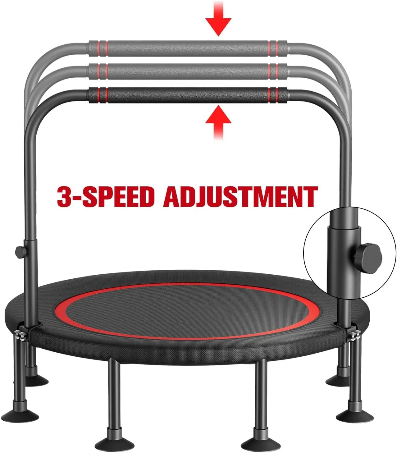 40"/48" Foldable Mini Trampoline with Adjustable Foam Handle –Thick Steel Spring Fitness Workout Rebounder Trampoline for Adults Indoor Outdoor Workouts Mini Trampoline for Adults Fitness Up to 300kg