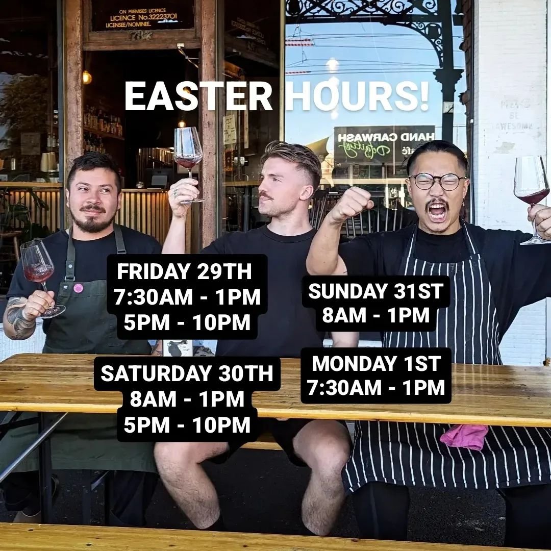 Friends! 🫡 This Easter public holiday we'll be open, but for reduced hours during the day, but... 

IN EXCITING NEWS good mate @_oldrecord will be rocking the kitchen with @alibesener for both Friday and Saturday night! A straight takeover, both bea