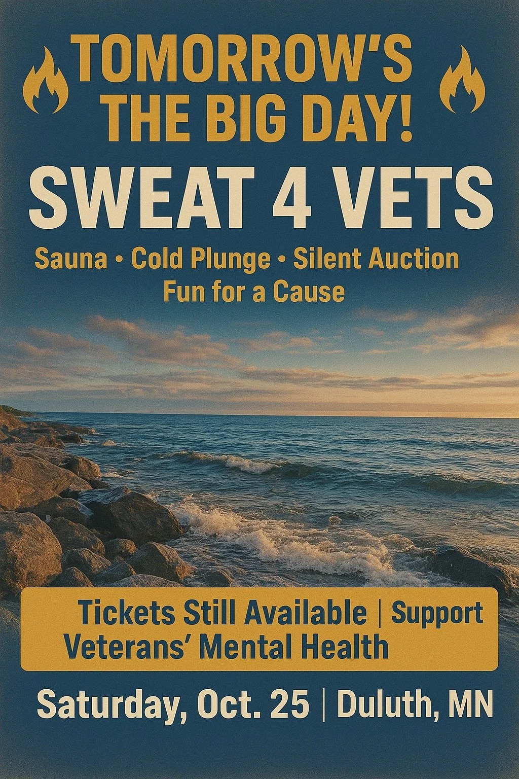 🔥 Tomorrow’s the BIG DAY! 🔥
Join us for "Sweat 4 Vets" in Duluth, MN — a day full of community, fun, and purpose as we raise funds to support Veterans’ mental health through the Veteran Resilience Project (VRP).
💧 Col