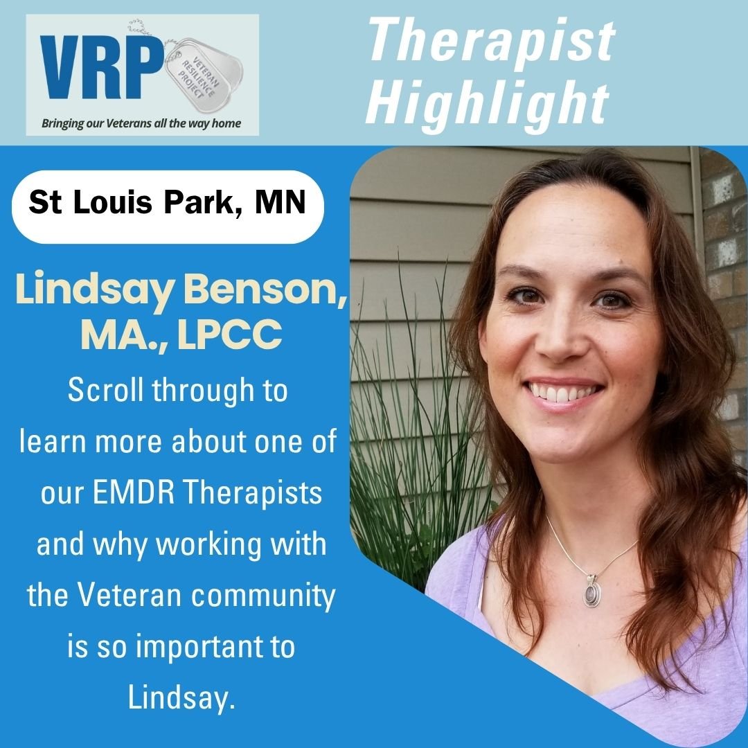🌟 Therapist Spotlight 🌟

Each month, we&rsquo;re proud to highlight one of the incredible EMDR Therapists who make the work of the Veteran Resilient Project possible. 💙

This month, we recognize Lindsay Benson, MA., LPCC.

Our therapists are the h