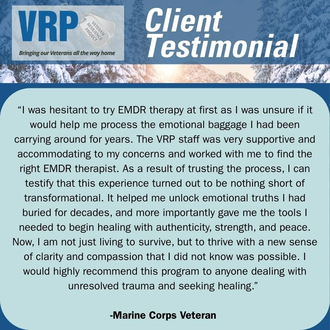 At VRP, healing doesn&rsquo;t happen through one-size-fits-all solutions&mdash;it happens through trust, support, and walking alongside veterans at their own pace. 

One Marine Corps Veteran recently shared how stepping into EMDR therapy, despite ini
