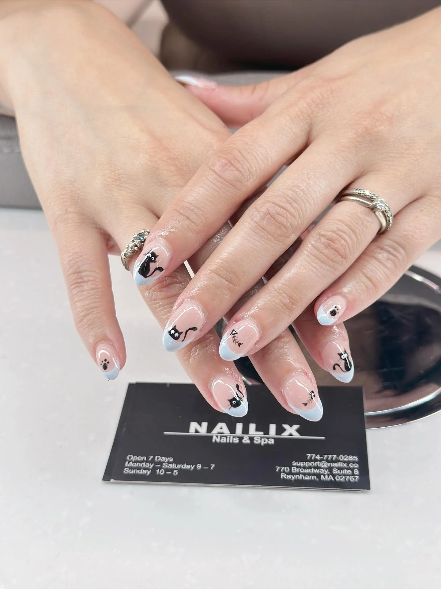 Cat lover? Express your feline obsession with purr-fectly designed nails! 🐈&zwj;⬛🐈😺

👉 👉Treat yourself to 10% OFF any nail APPOINTMENT 🌱🥰
📍770 Broadway, Raynham, MA 02767
📞774-777-0285
🌐https://www.nailix.co/
