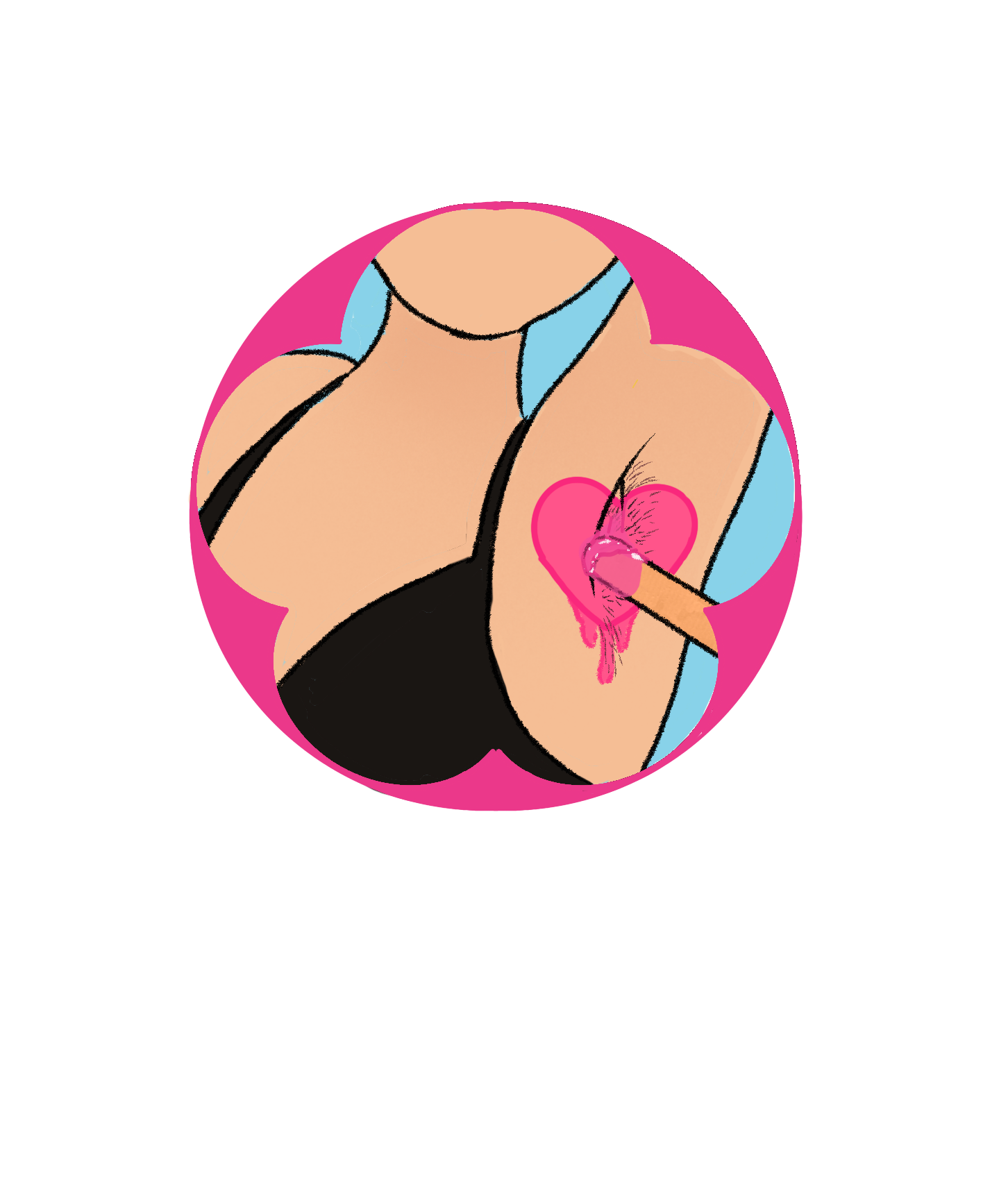 A person with tattoos on their arms is removing a gel nail extension from their finger using a wooden cuticle stick. The person is wearing multiple rings and a green jade bracelet, and has a green background with blurred pink and yellow stripes.