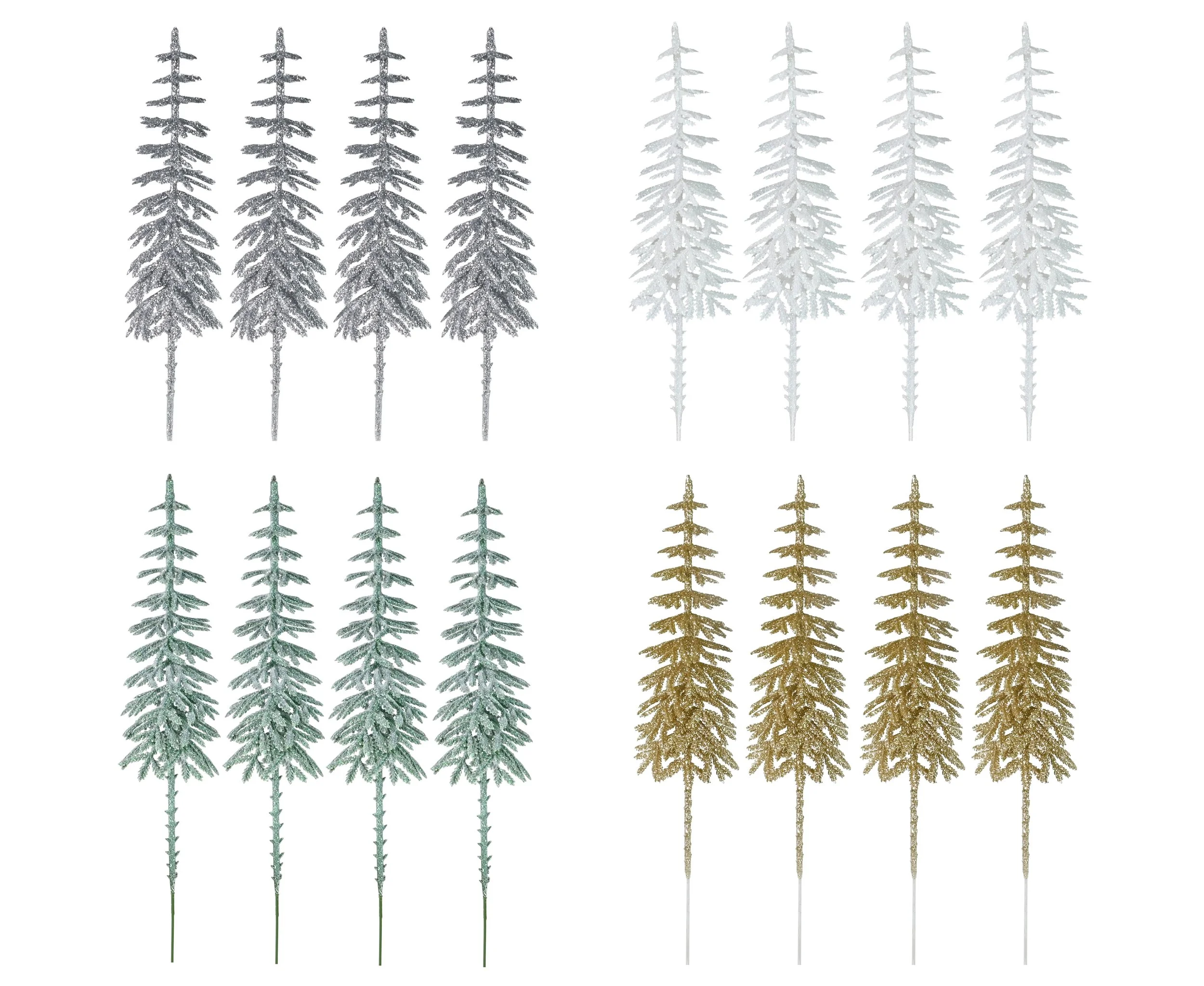 Glitter Fir Tree Pick 28cm 4-Pack Assorted