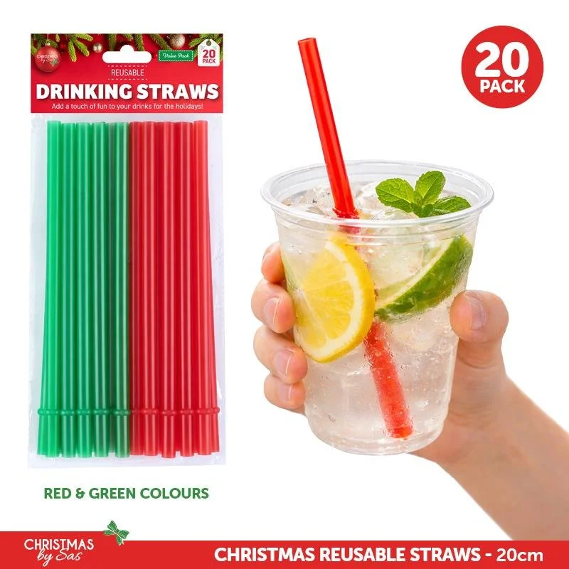 Festive Christmas Reusable Straw Set - 20 Pack