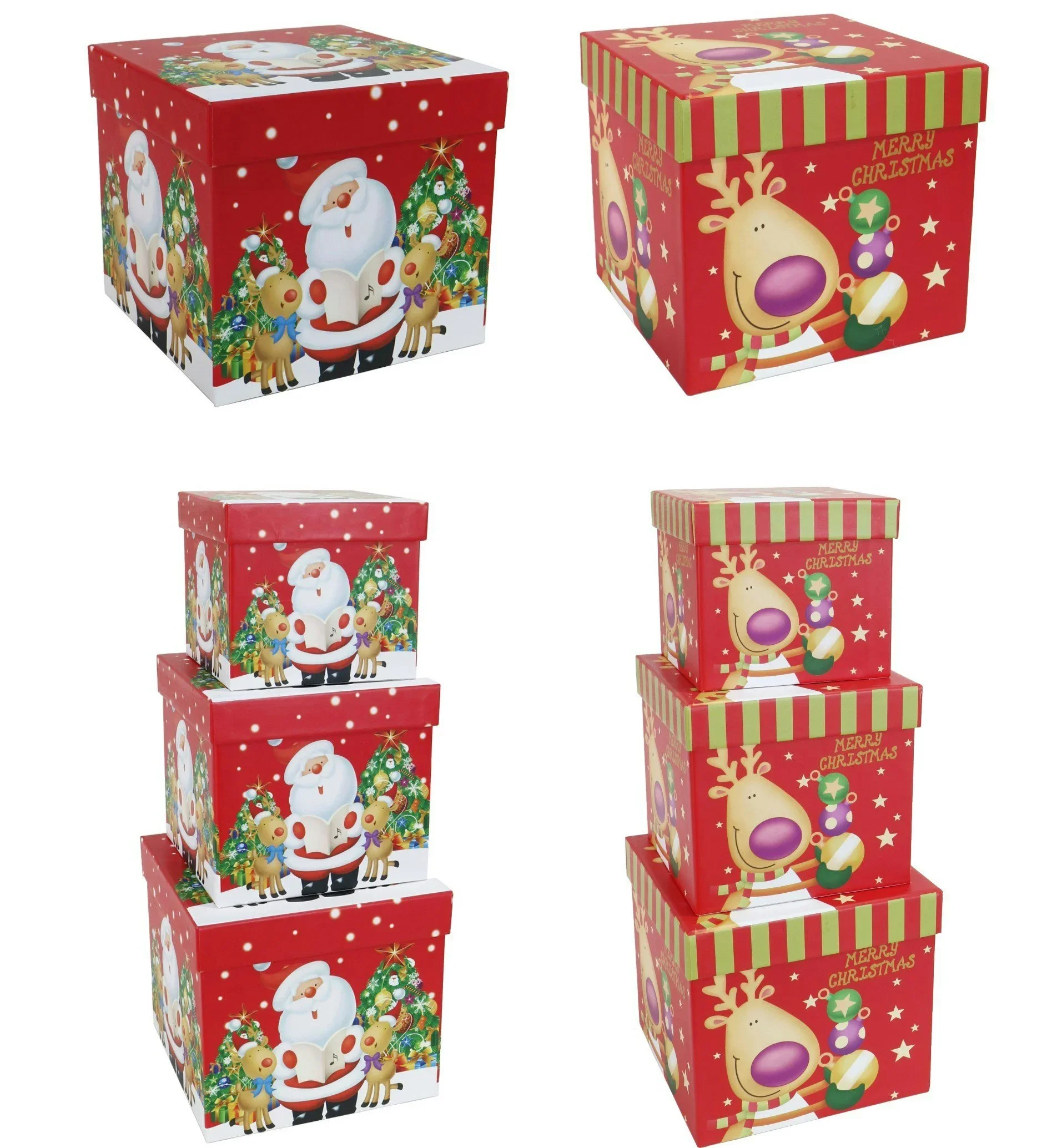 Gift Box Square Cute Santa or Reindeer - 3 piece Sets