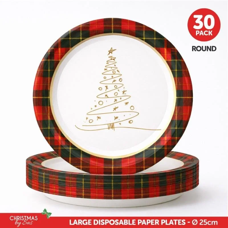Festive Christmas Paper Plates - 30 Pack