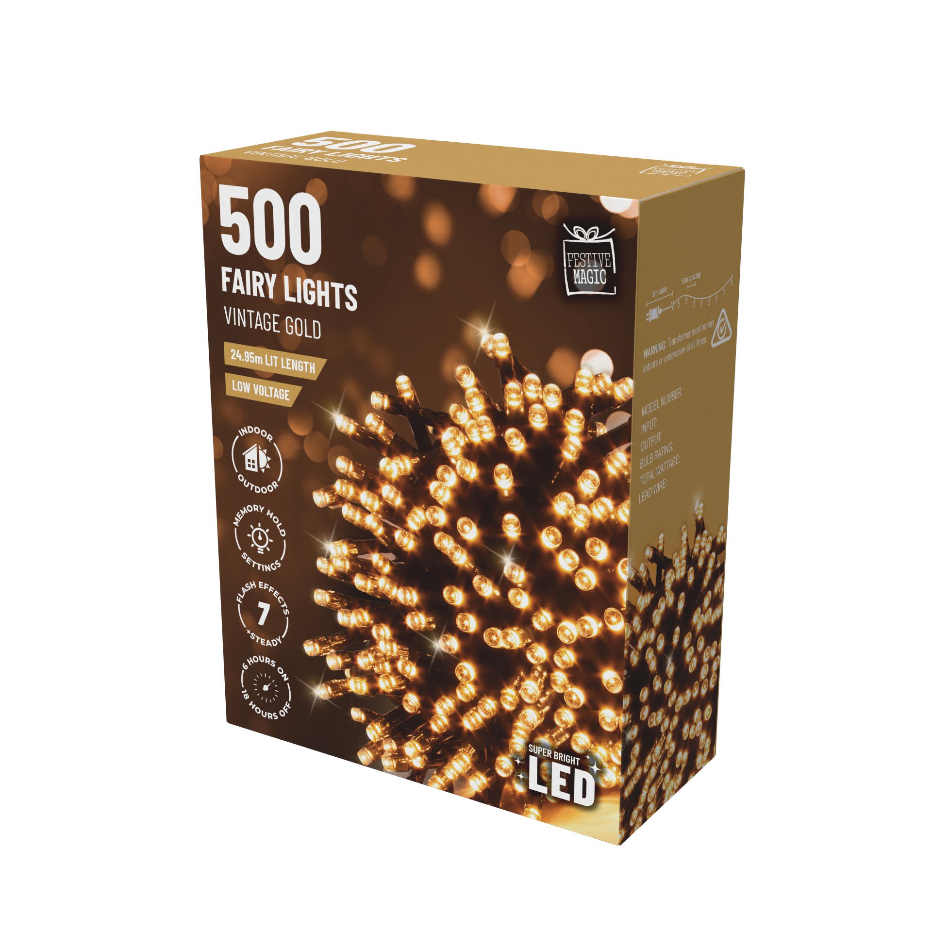 500 LED Flashing Lights – with Timer Vintage Gold