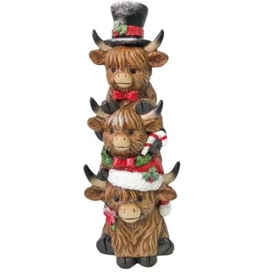 Charming 31cm Stacked Highland Cow Trio Figurine