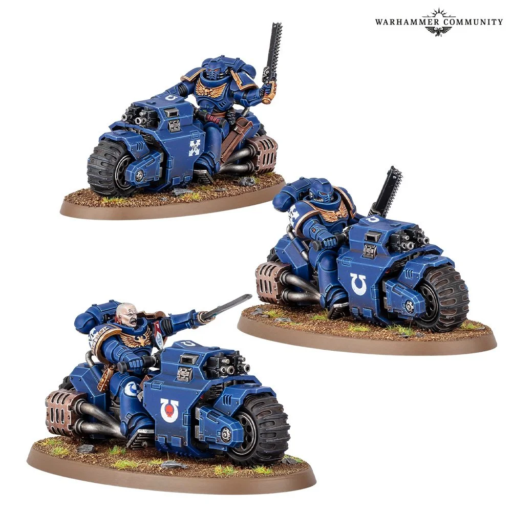 Warhammer 40,000 Primaris Space Marine Outrider Squad miniatures.