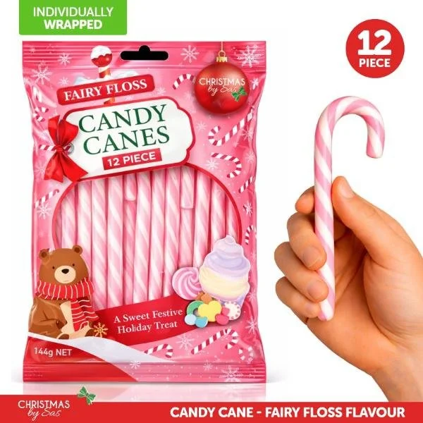 Fairy Floss Flavor Candy Canes - 12 Pack