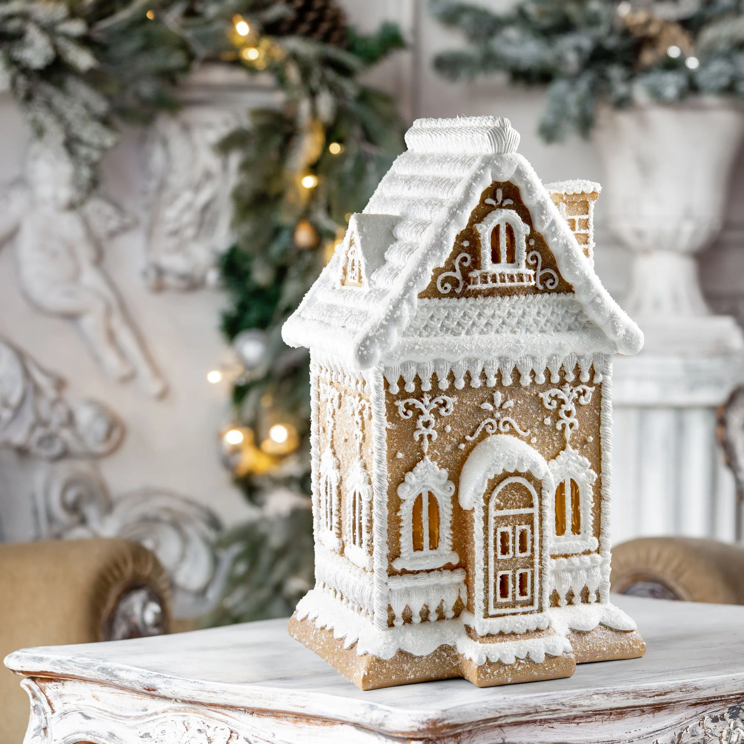 LED Snowy Gingerbread House