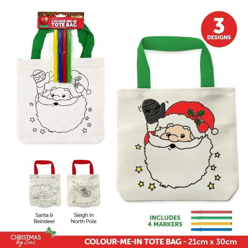 Christmas Color-In Tote Bag with Markers