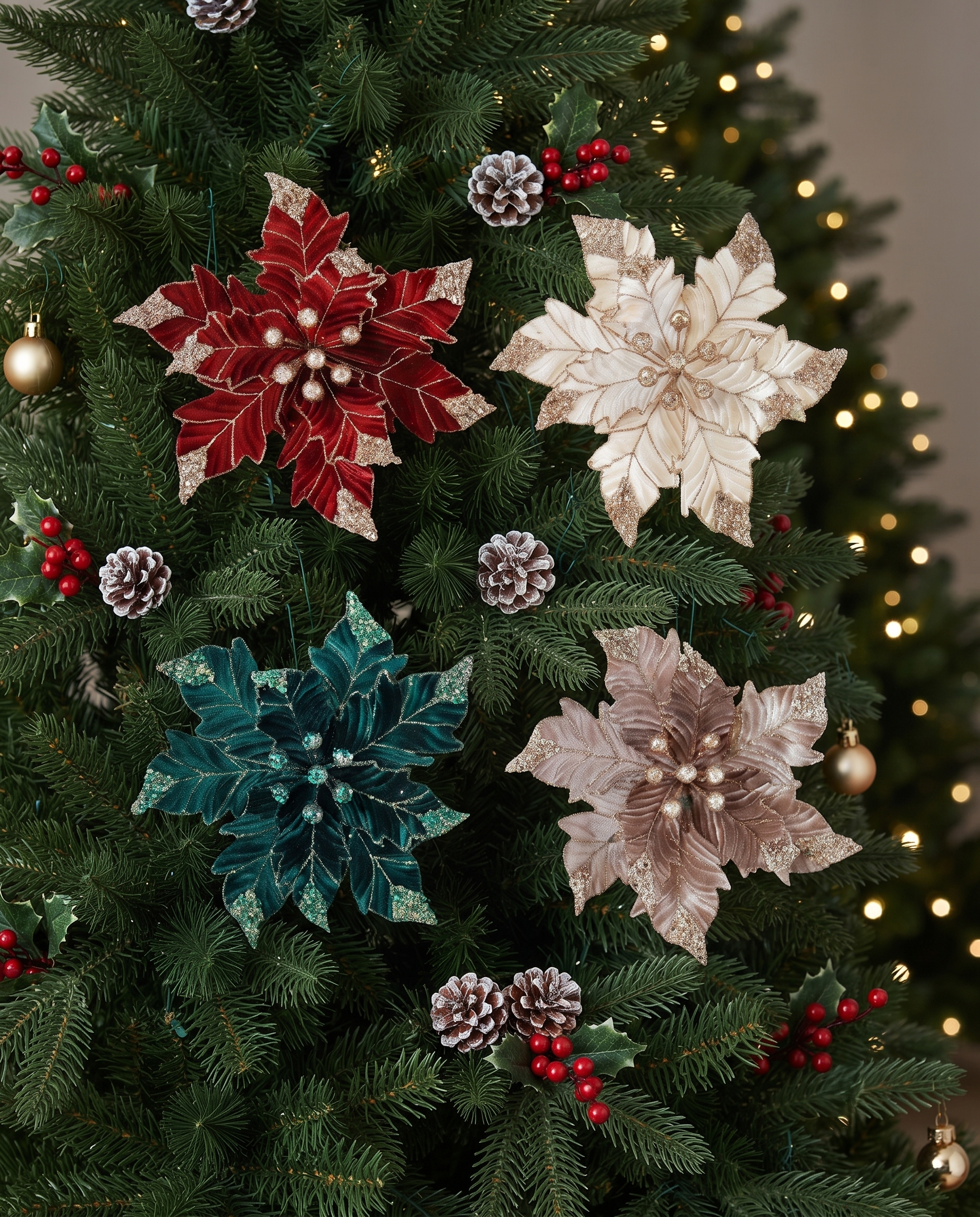 Velvet Truffle Poinsettia Clip Assorted