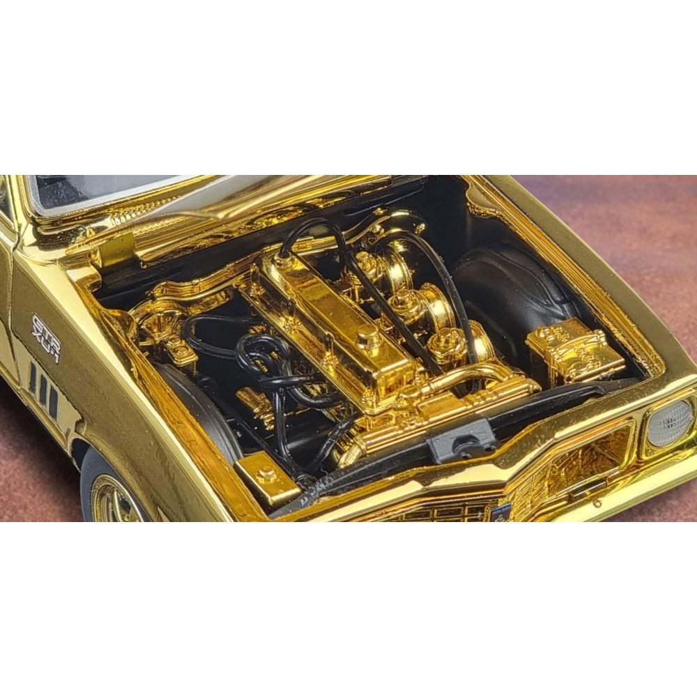 1:24 scale Holden LJ Torana 50th Anniversary Twin Set – green GTR and gold XU‑1 models with opening bonnet, doors and boot