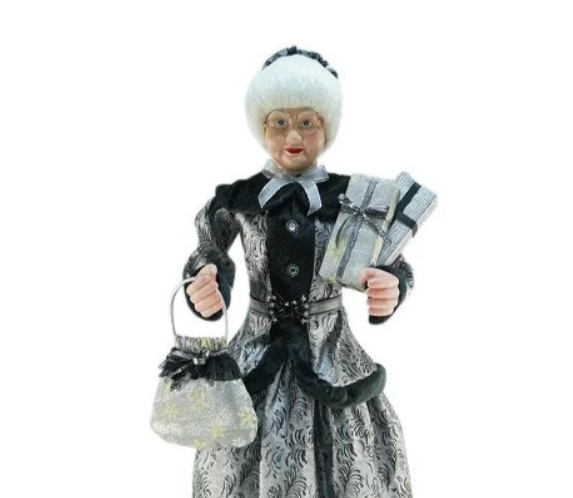115cm Standing Silver Black Mrs Claus