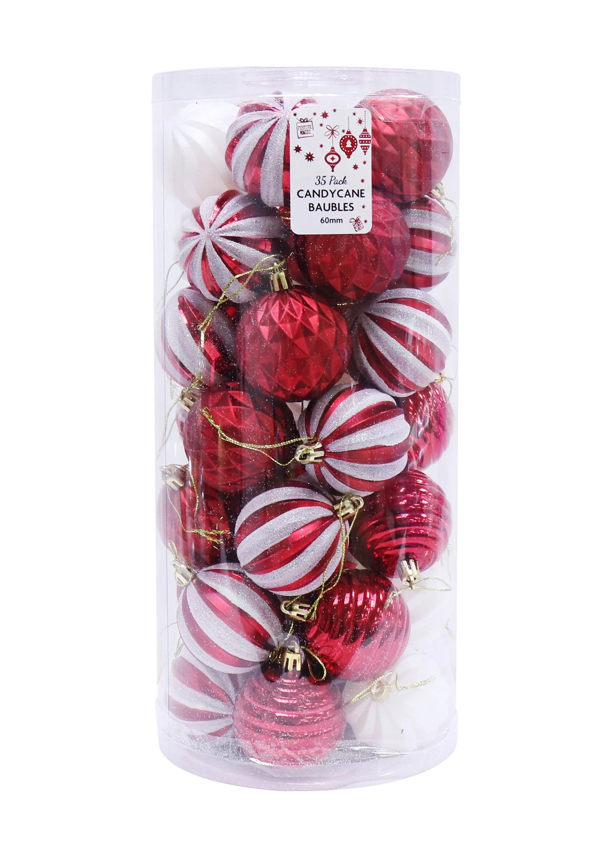 Candy Cane Baubles 60mm 35-Pack