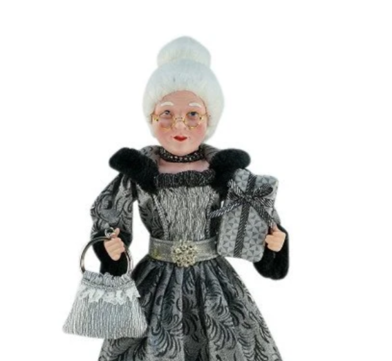 60cm Black & Silver Standing Mrs Claus