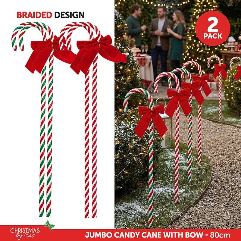 Christmas Jumbo Braided Candy Cane -2 piece Set with Bow