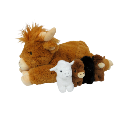 Highland Cow Mum & Calves Plush Set