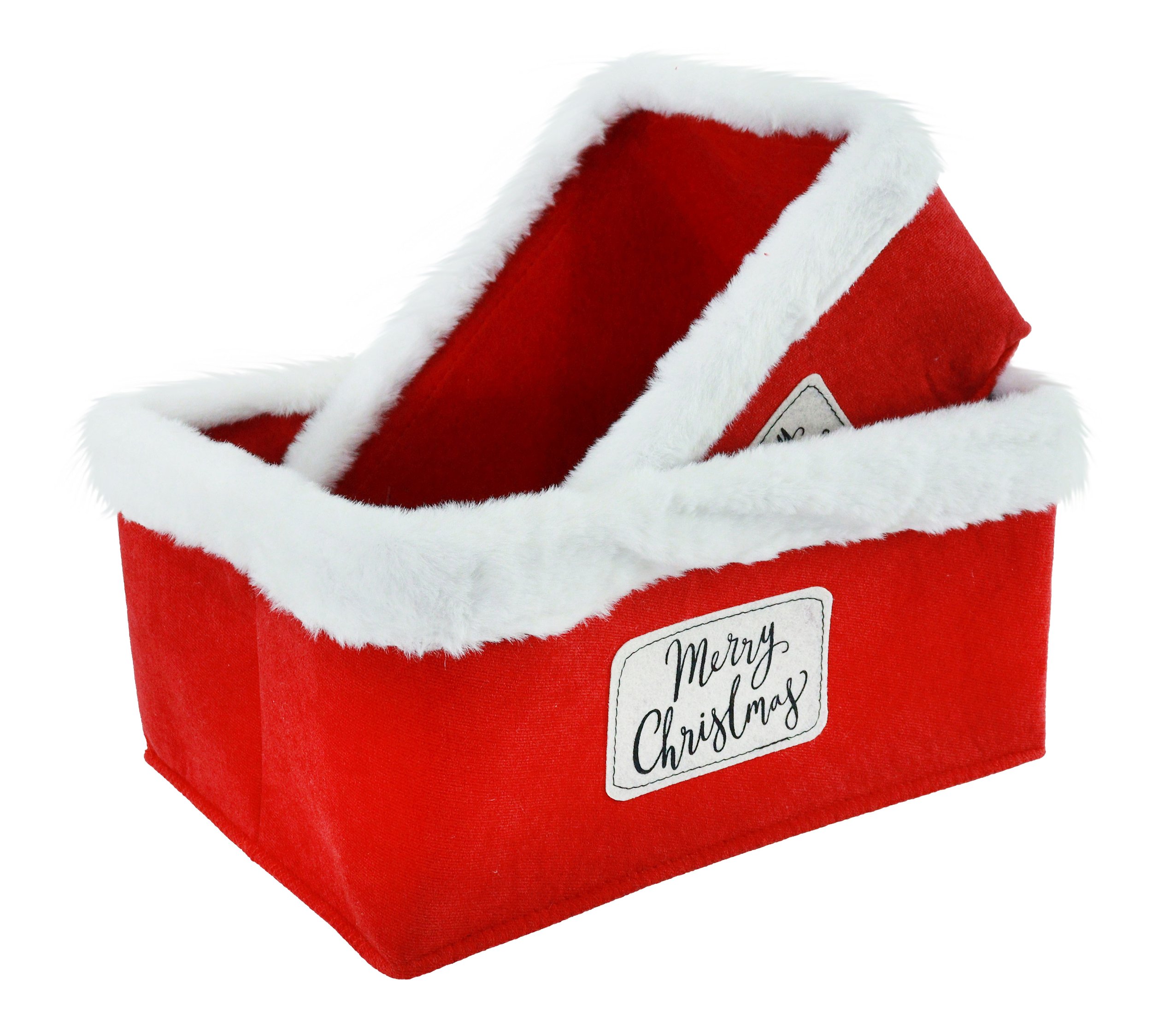 Felt Storage Basket Plush Trim Set of 2 Assorted