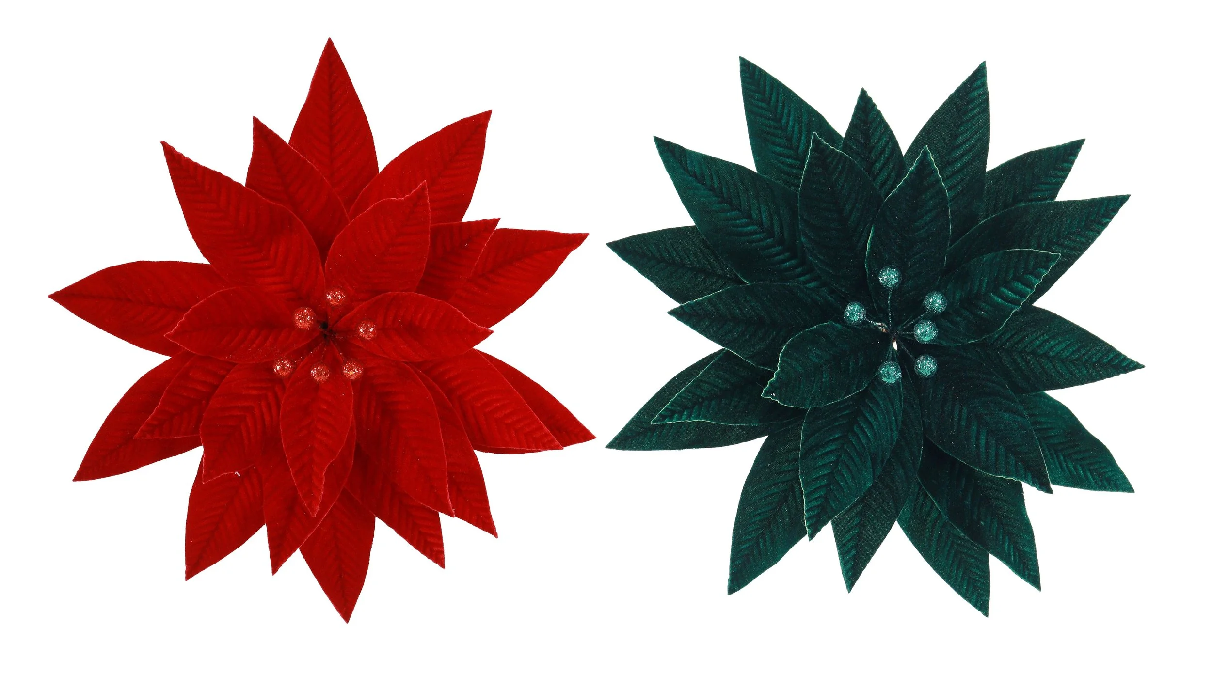 Velvet Poinsettia Glitter Stem Assorted