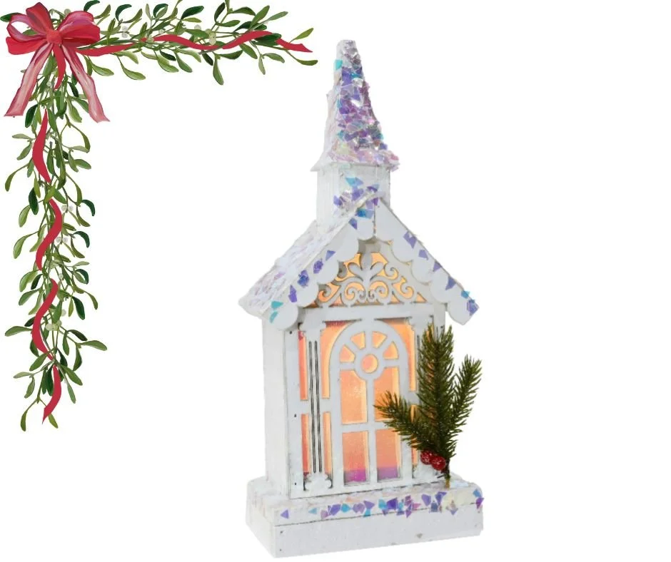 Battery Operated - LED White Church Iridescent - 36cm